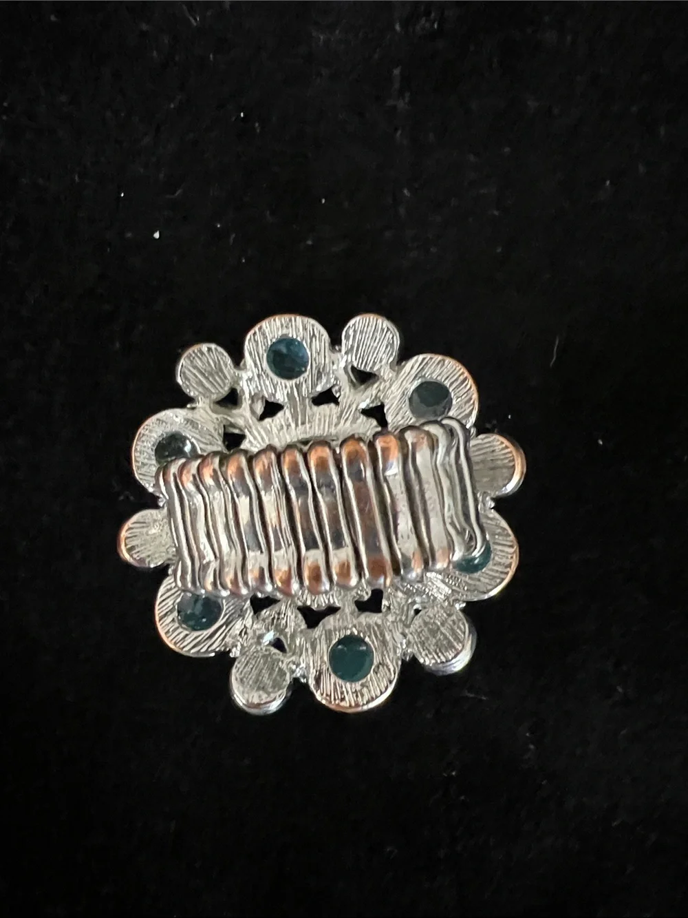 Green and Teal Stone Silver Floral Cocktail Ring with expandable band